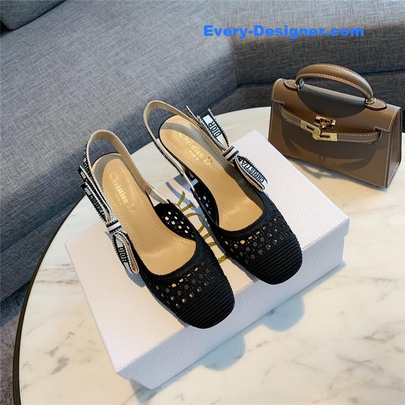 Dior new hollow lace bow high-heeled sandals