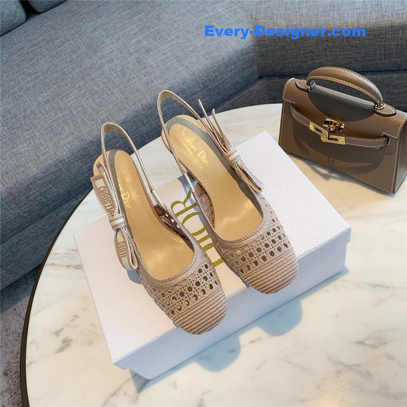 Dior new hollow lace bow high-heeled sandals