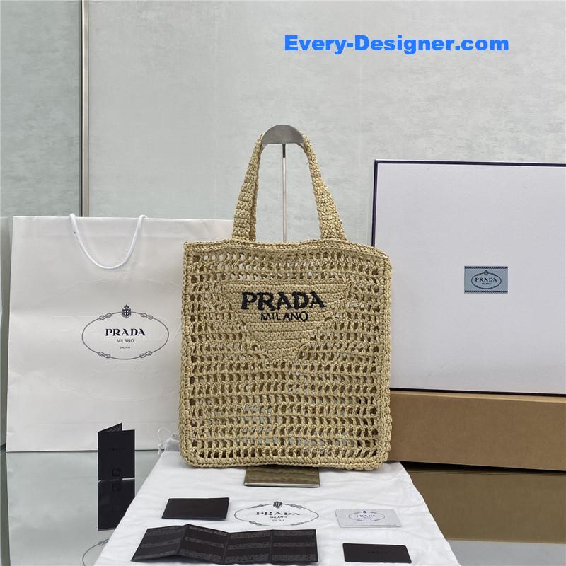 prada straw tote bag