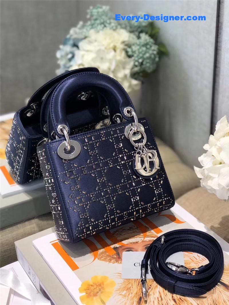 mini lady dior bag black strass cannage satin