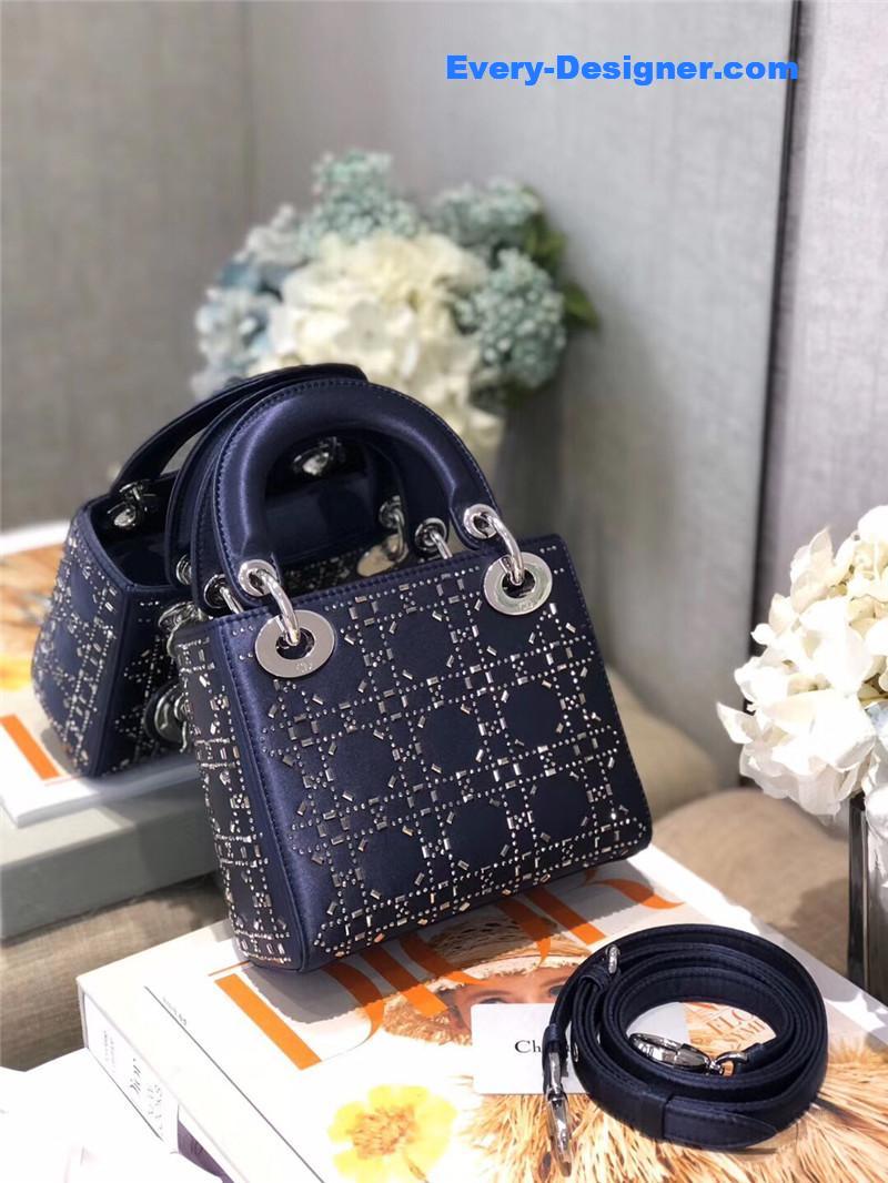 mini lady D10r bag black strass cannage satin