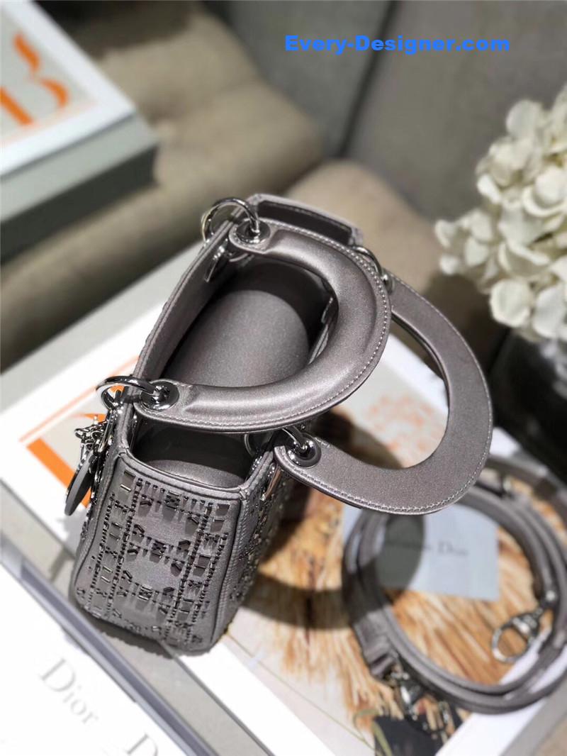 mini lady D10r bag black strass cannage satin