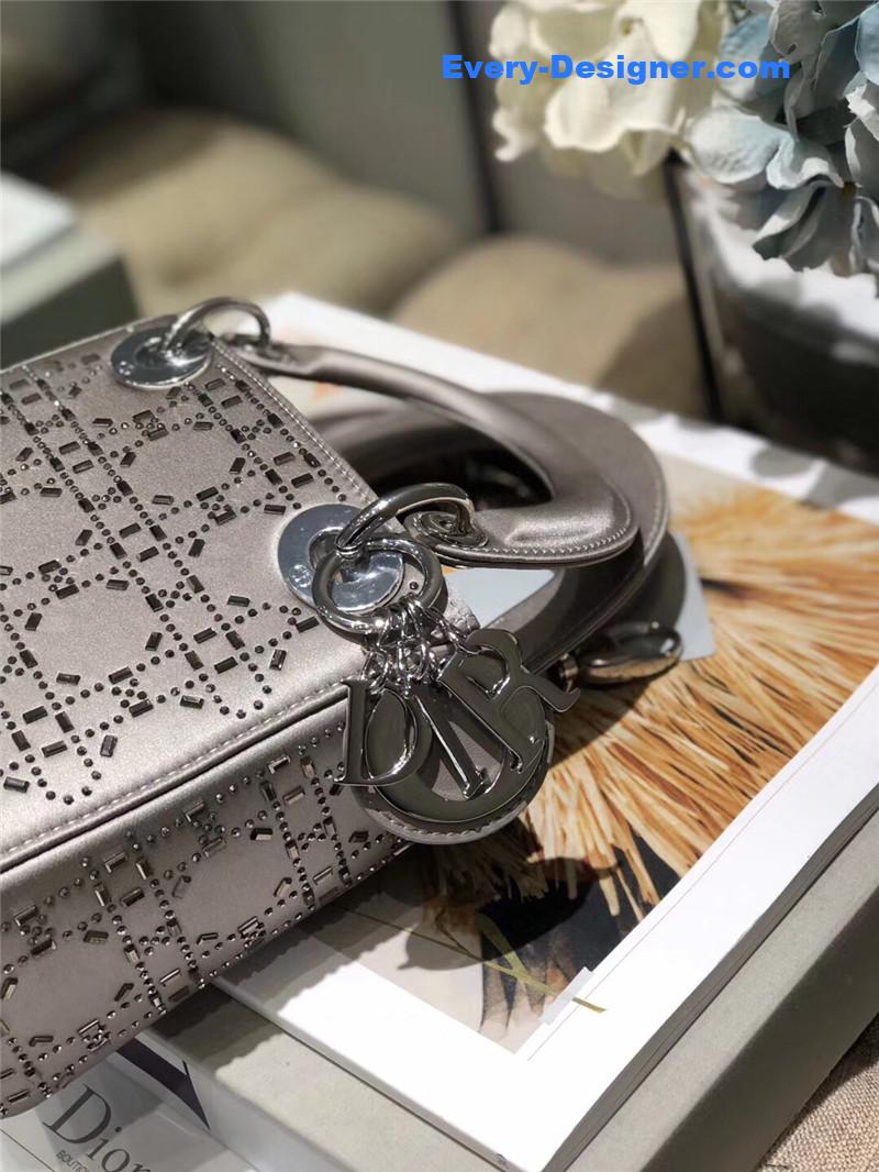 mini lady D10r bag black strass cannage satin