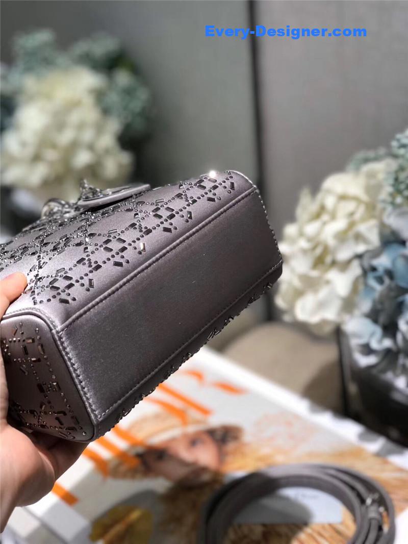 mini lady D10r bag black strass cannage satin