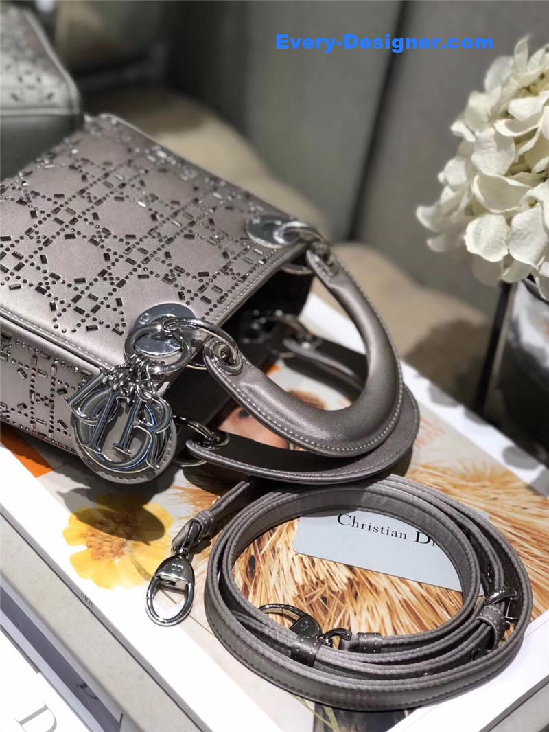 mini lady D10r bag black strass cannage satin