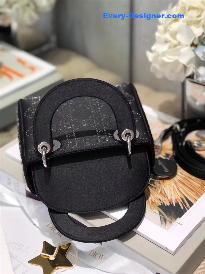 mini lady D10r bag black strass cannage satin