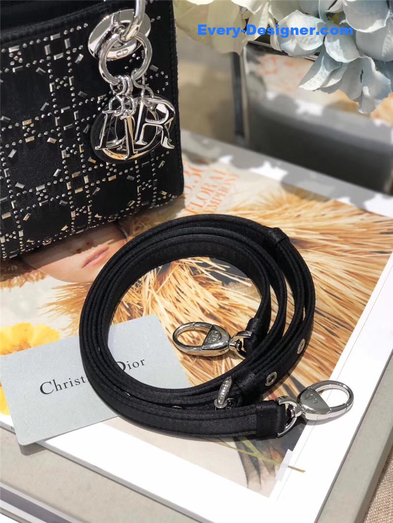 mini lady D10r bag black strass cannage satin