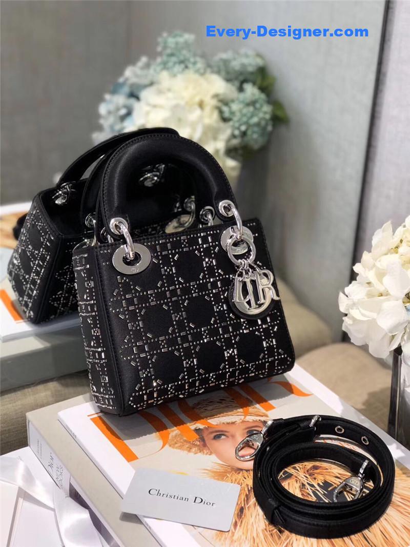 mini lady dior bag black strass cannage satin
