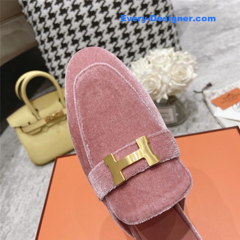 hermes H buckle classic slippers