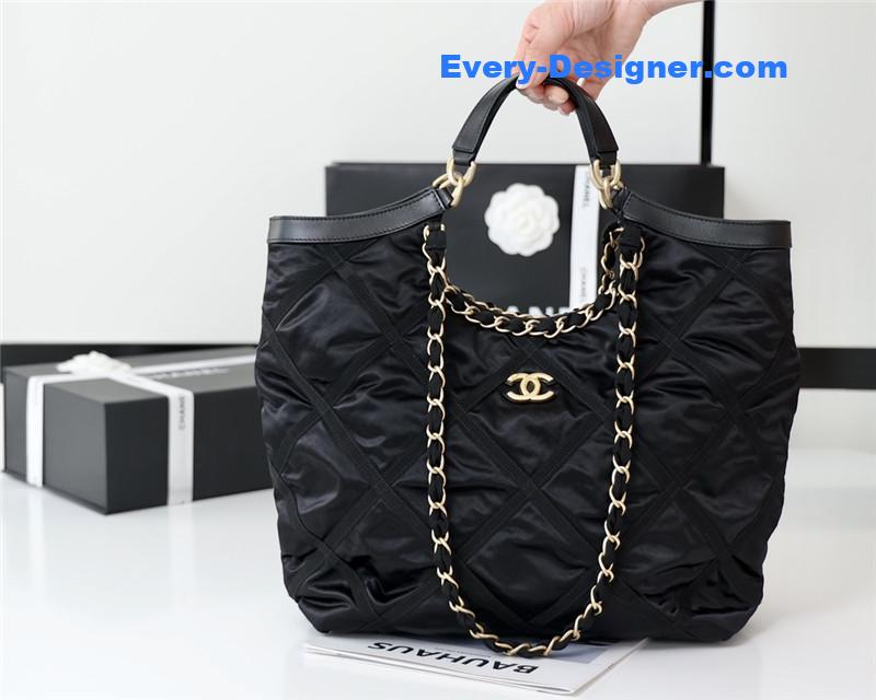 Chanel black nylon shopping bag