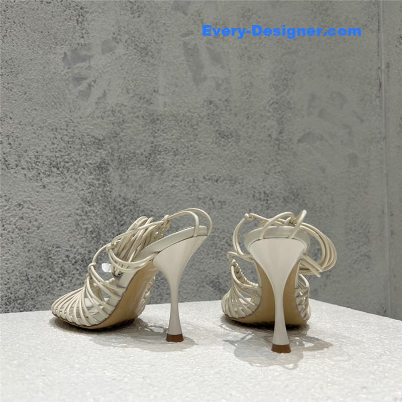 b0tt*ga Ven*ta cotton woven round toe heeled sandals