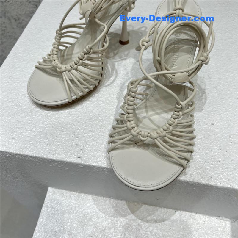 b0tt*ga Ven*ta cotton woven round toe heeled sandals