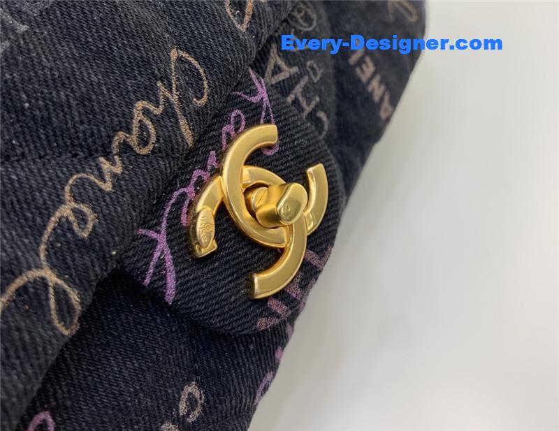 Ch**el graffiti denim print cf bag