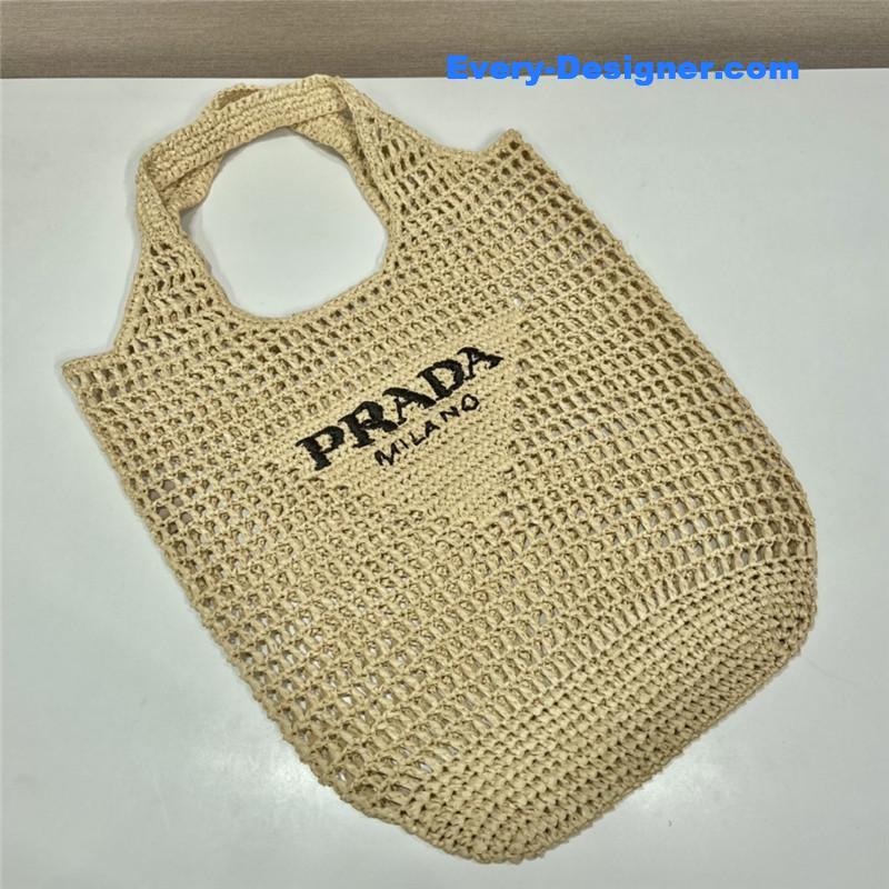 prada beige raffia beach tote bag