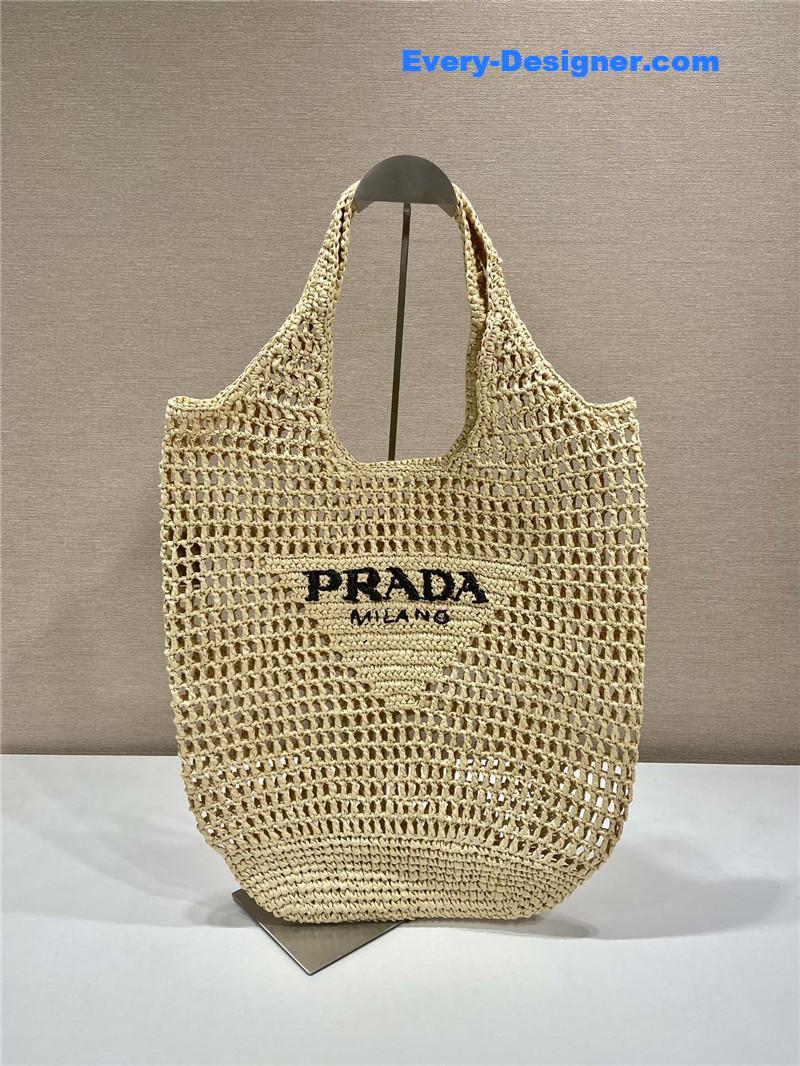 prada beige raffia beach tote bag