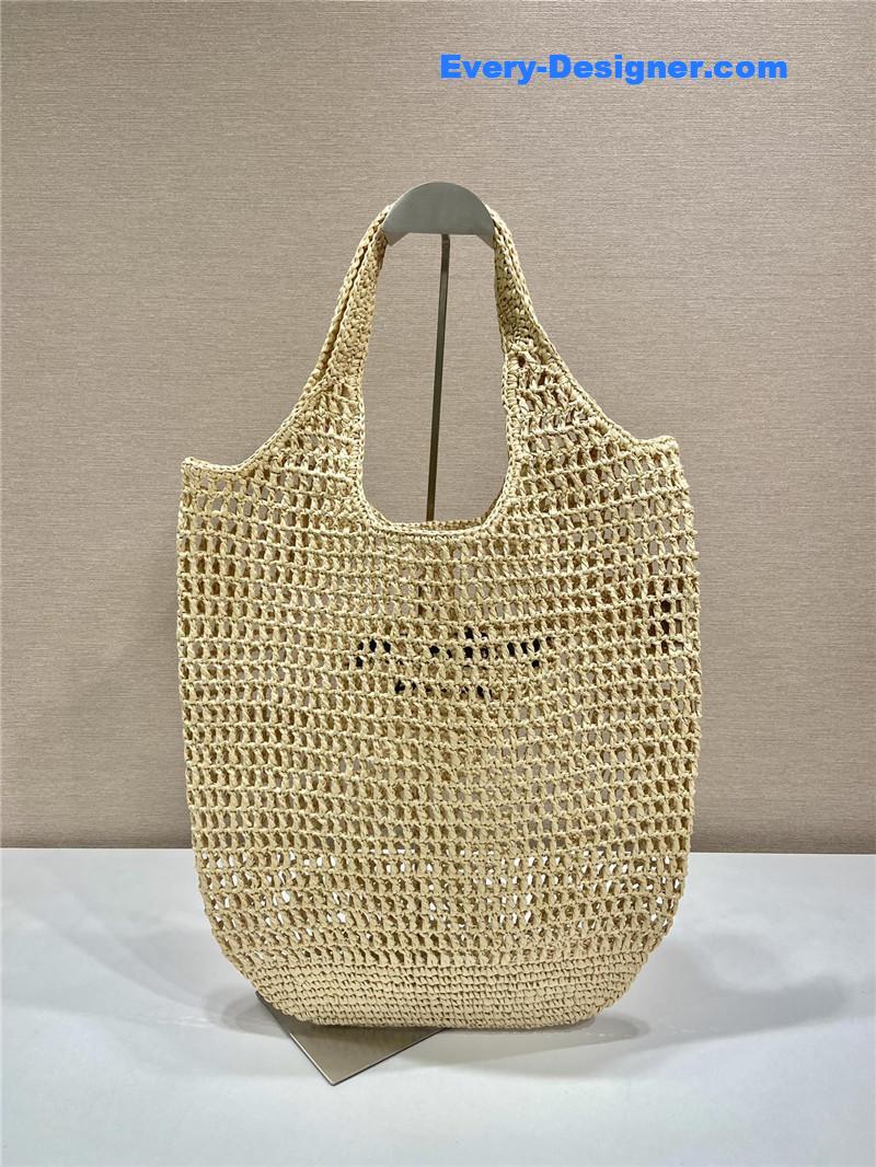 prada beige raffia beach tote bag
