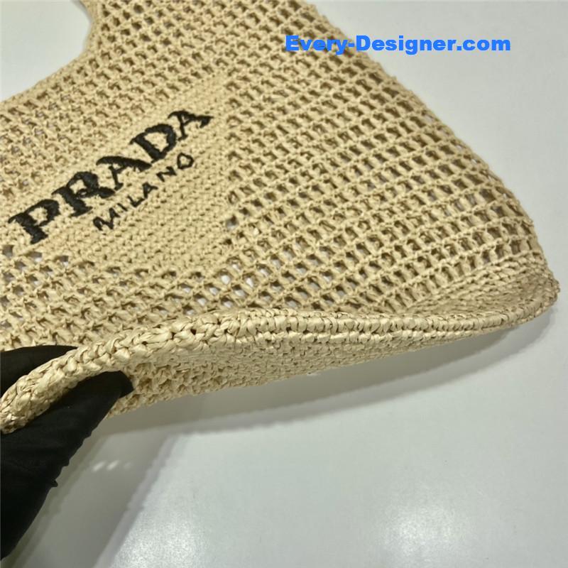 prada beige raffia beach tote bag