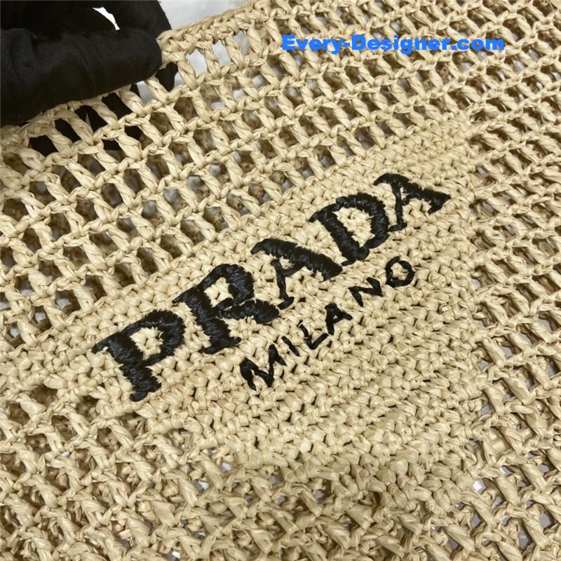 prada beige raffia beach tote bag