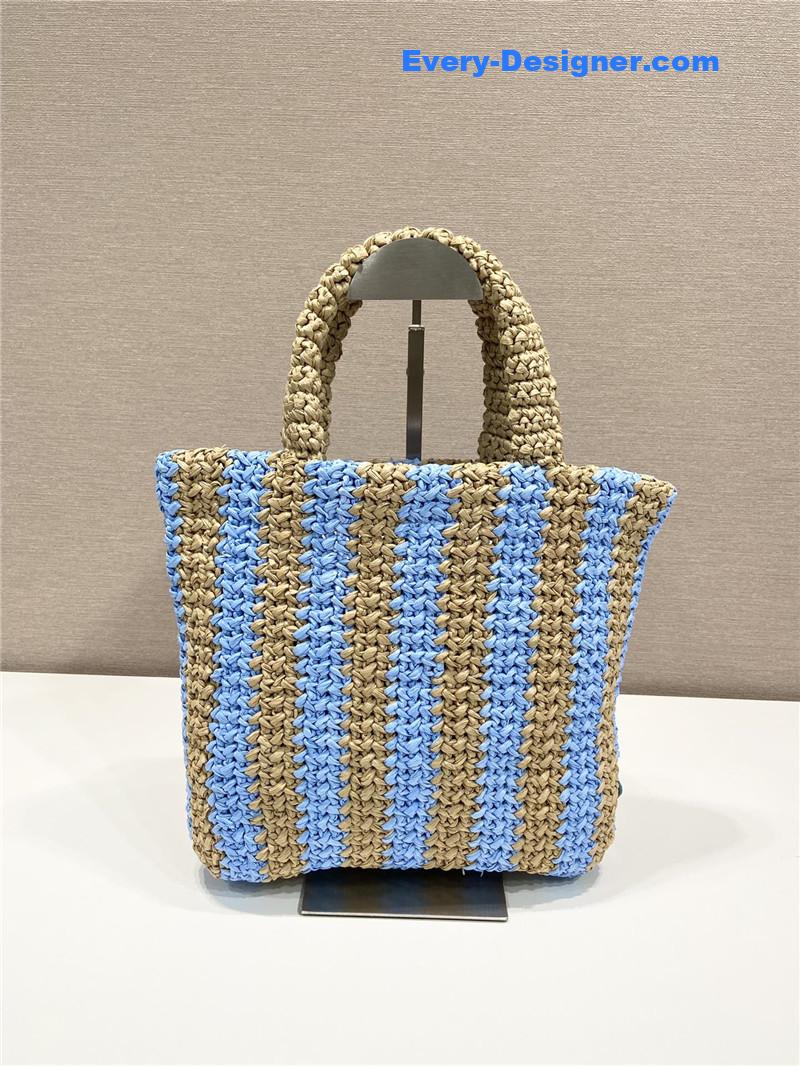 prada raffia tote bag