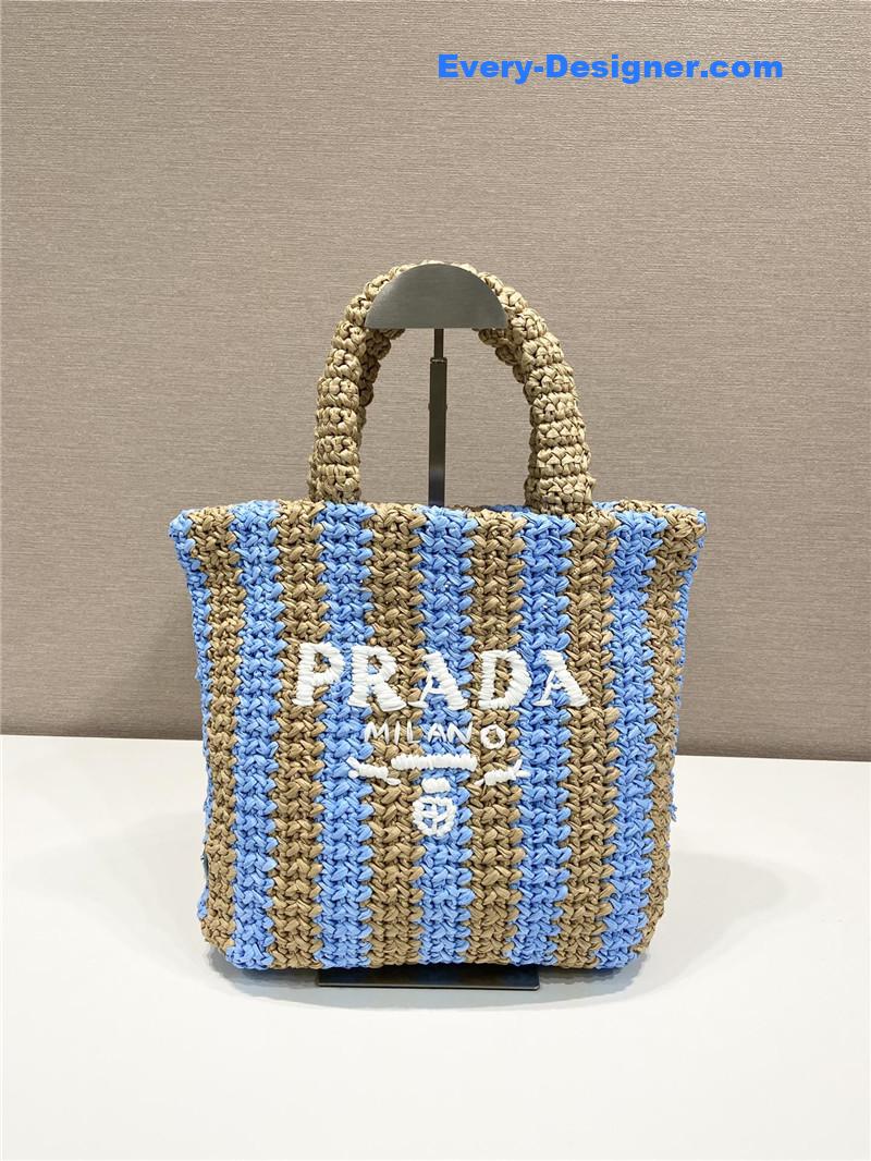 prada raffia tote bag