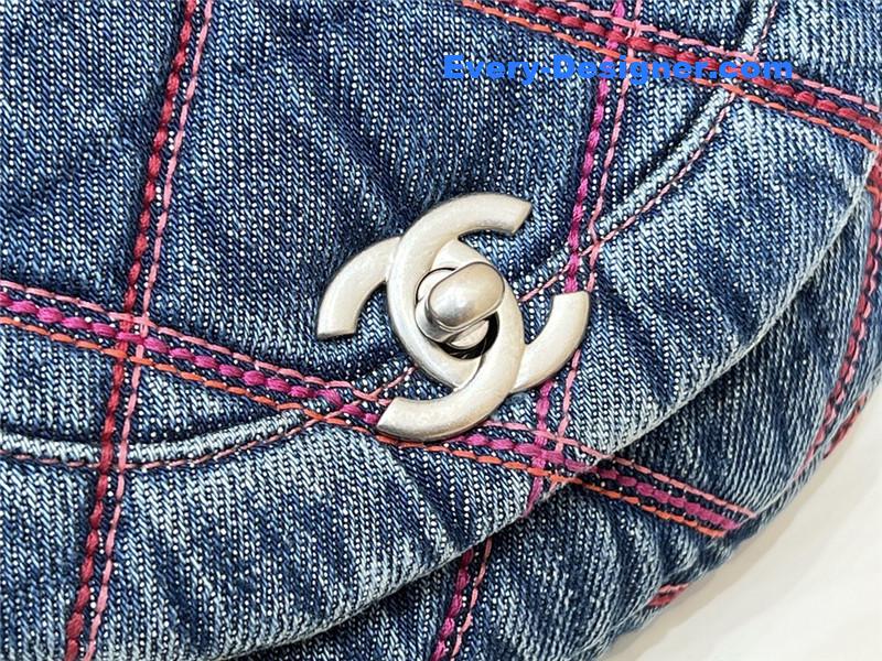 Ch**el coco beach denim mini saddle bag