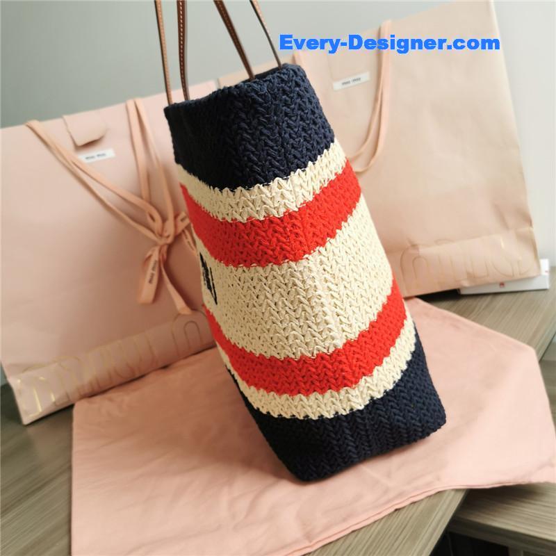 M1um1u straw woven cotton tote bag