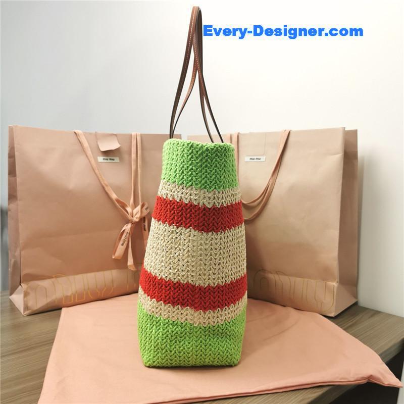 M1um1u straw woven cotton tote bag