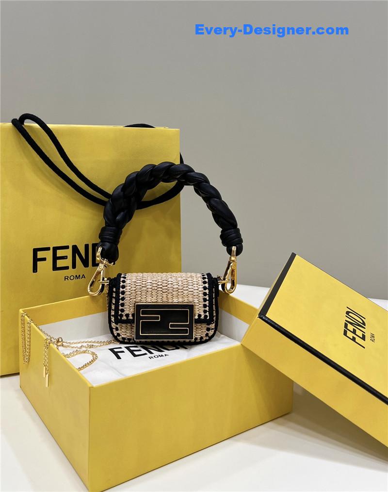 F**di nano baguette raffia charm mini bag