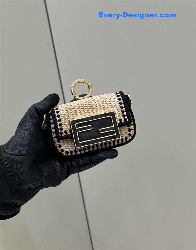 F**di nano baguette raffia charm mini bag