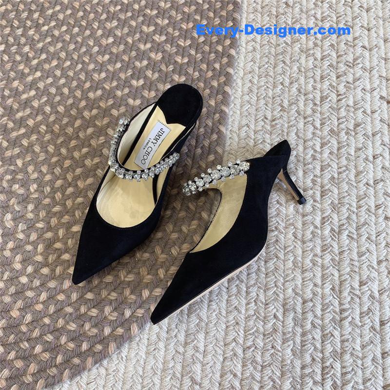 J1m*y Ch00 rhinestone slide sandals