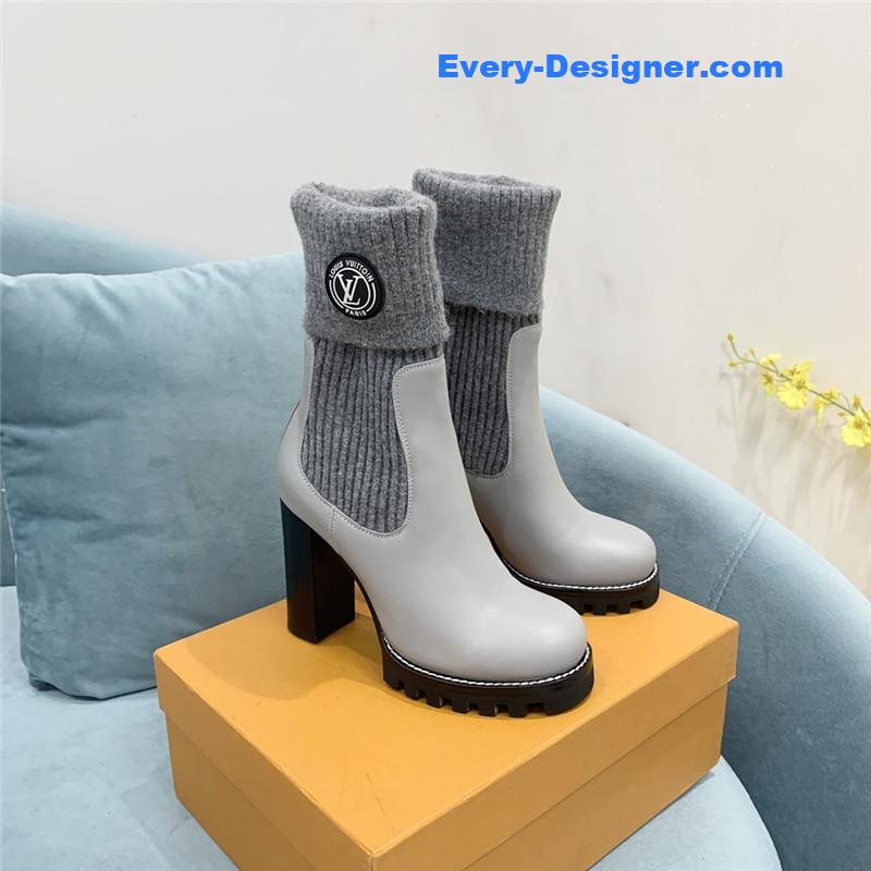 louis vuitton LV woolen tube thick heel short boots