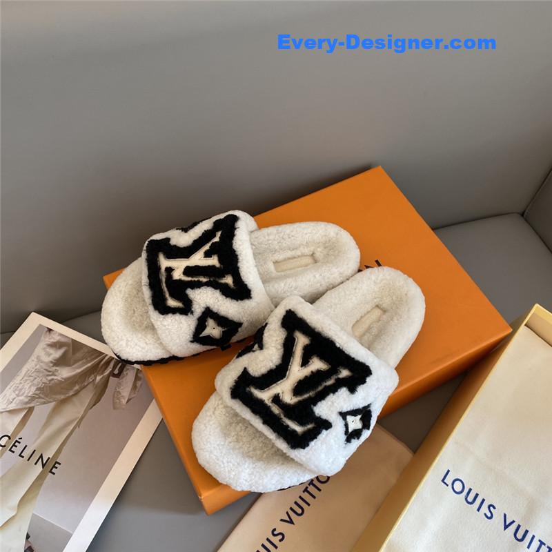 louis vuitton LV platform fur slippers