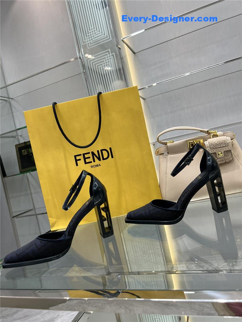 fendi square toe FF hollow heel court shoes