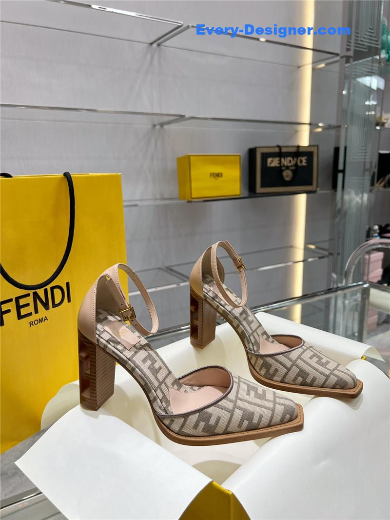 fendi square toe FF hollow heel court shoes