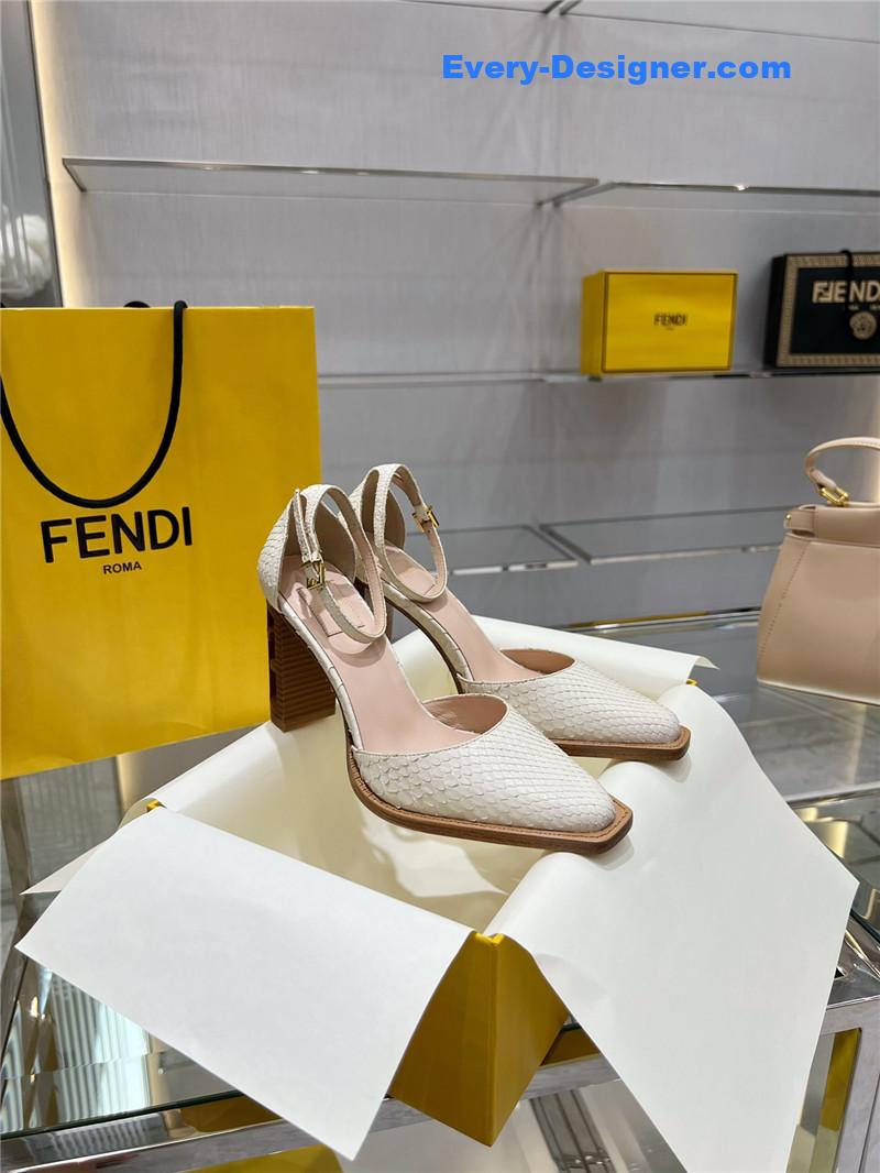 fendi square toe FF hollow heel court shoes