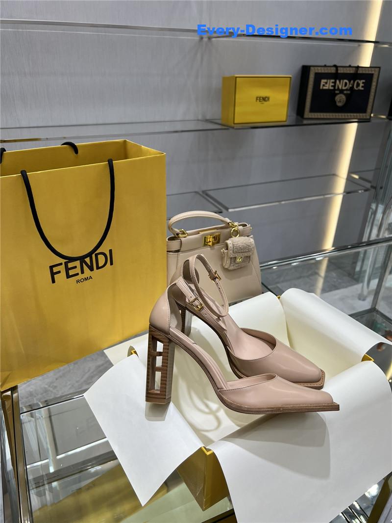 fendi square toe FF hollow heel court shoes