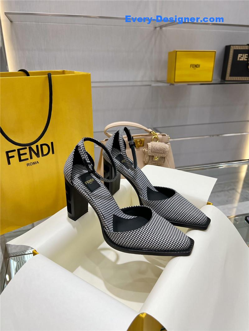 fendi square toe FF hollow heel court shoes