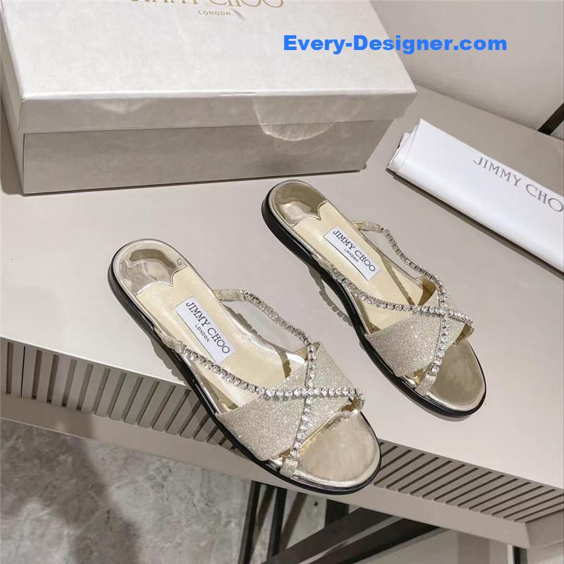 Jimmy Choo strappy rhinestone slides