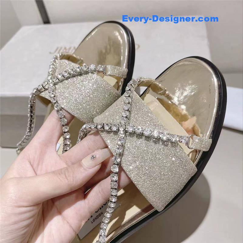 J1m*y Ch00 strappy rhinestone slides