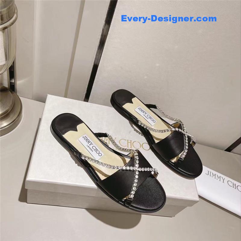 Jimmy Choo strappy rhinestone slides