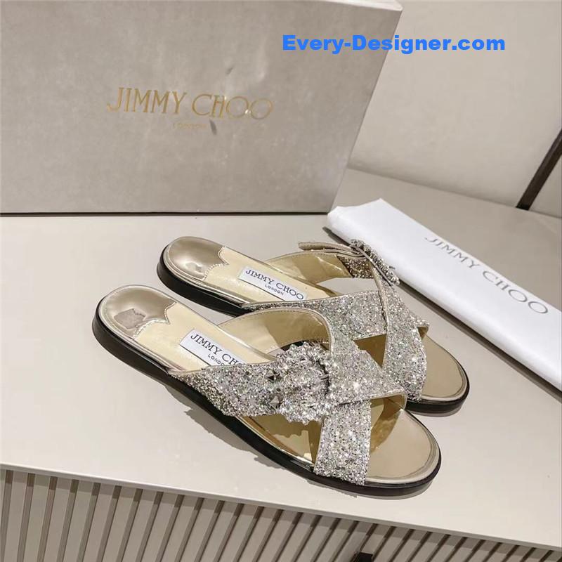 Jimmy Choo Rhinestone C Buckle Slides