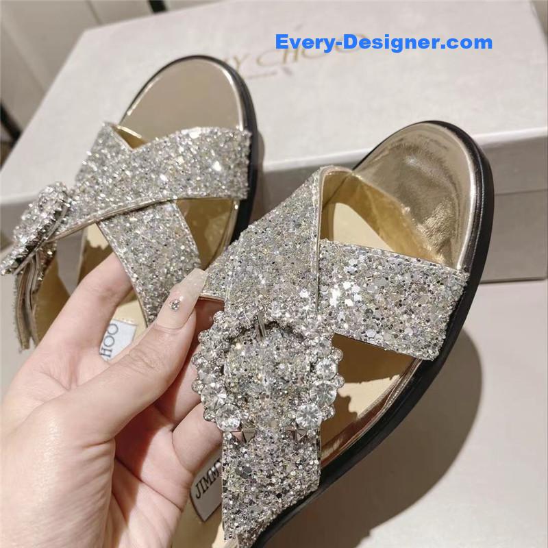 J1m*y Ch00 rhinestone c buckle slides