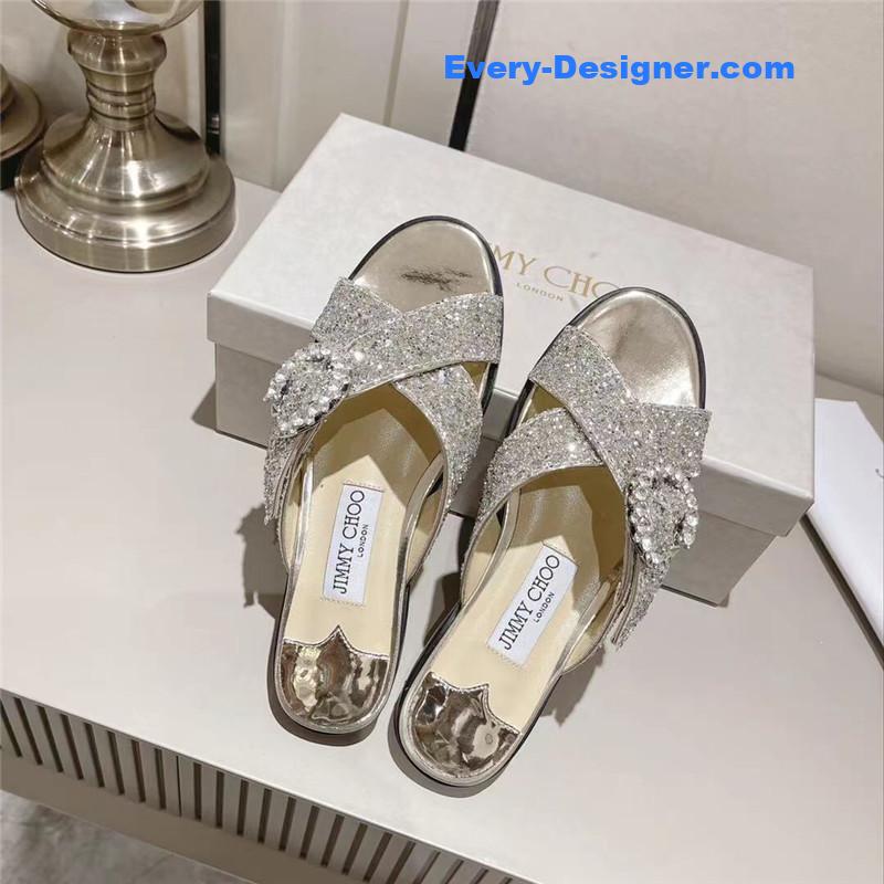 J1m*y Ch00 rhinestone c buckle slides