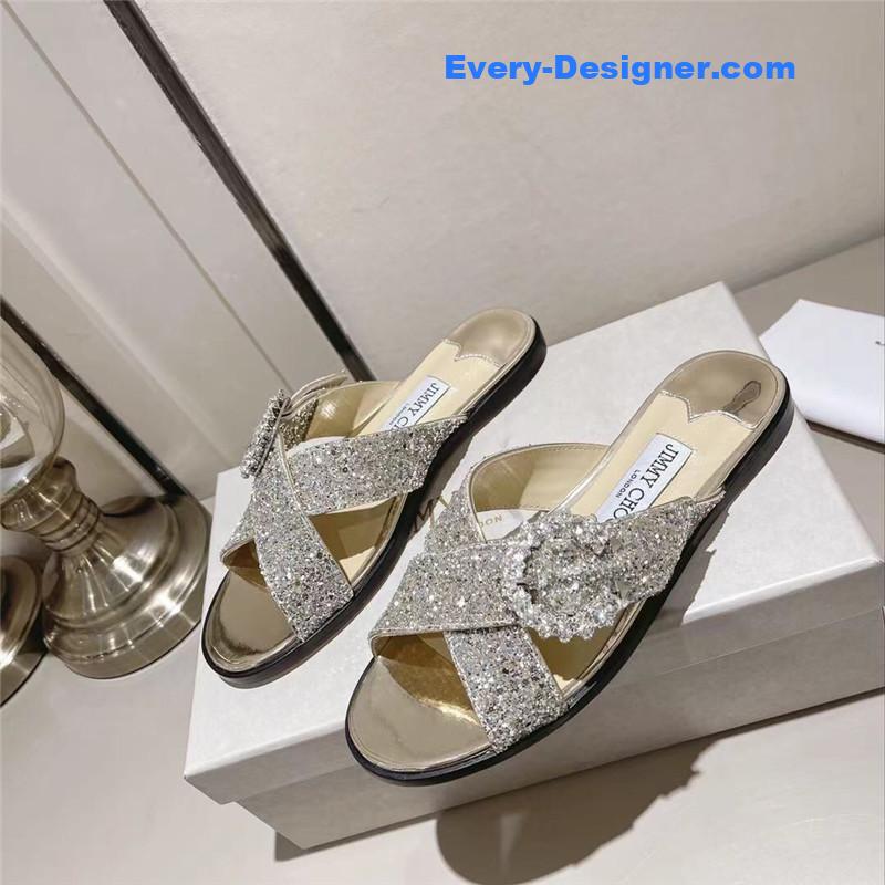 J1m*y Ch00 rhinestone c buckle slides