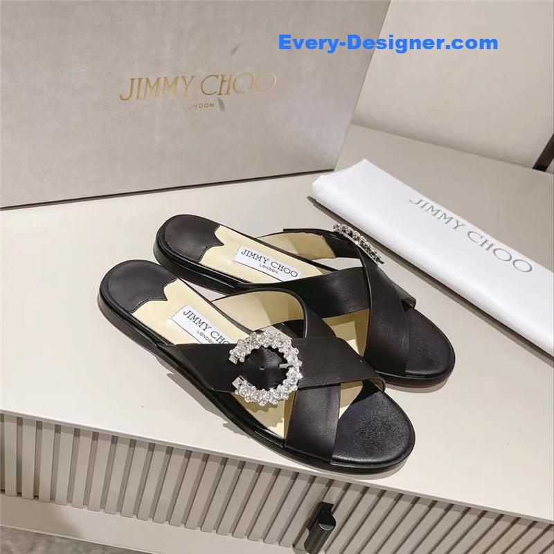 Jimmy Choo Rhinestone C Buckle Slides