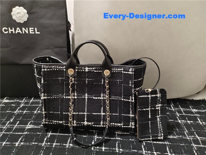 Ch**el colorful letters woolen plaid beach bag