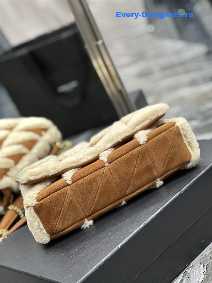 yves Sa1nt Lau*nt small jamie lambswool bag brown