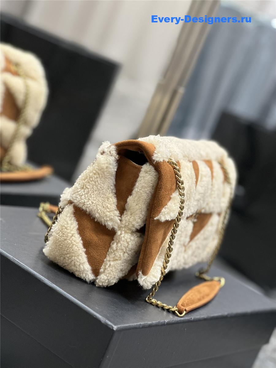 yves Sa1nt Lau*nt small jamie lambswool bag brown