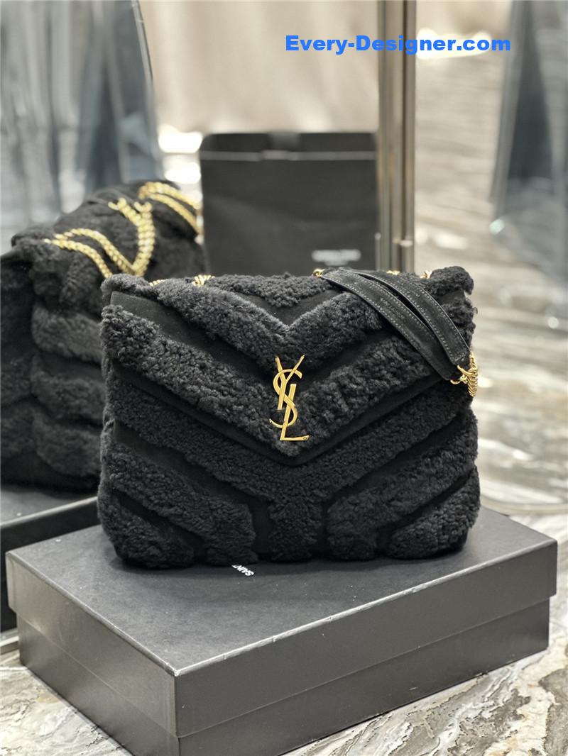 Y51 black suede lamb wool loulou bag