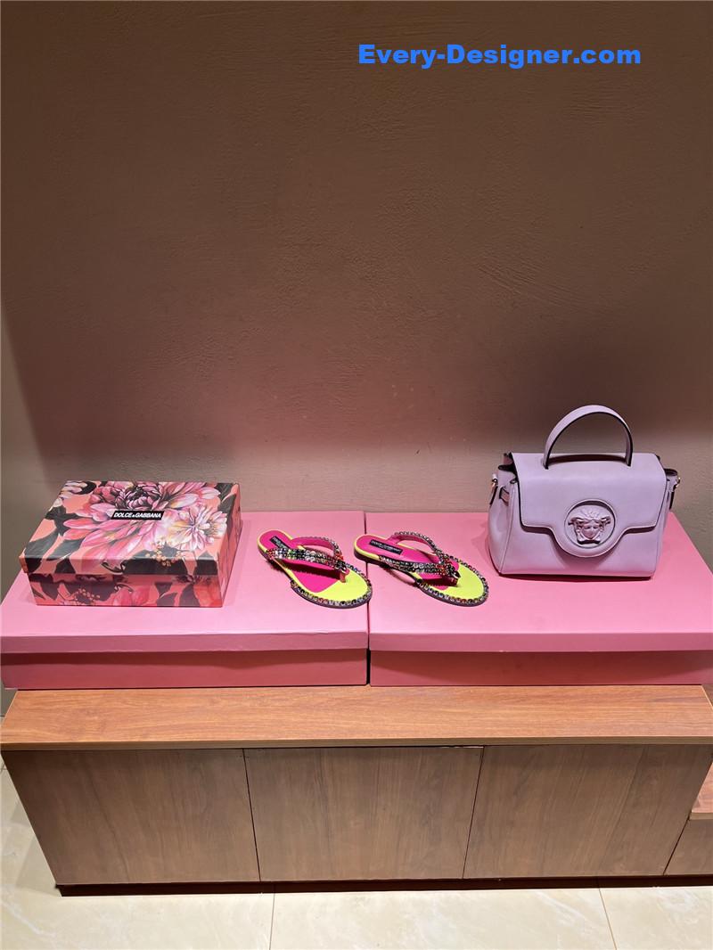 Dolce & Gabbana d&g rainbow rhinestone slides